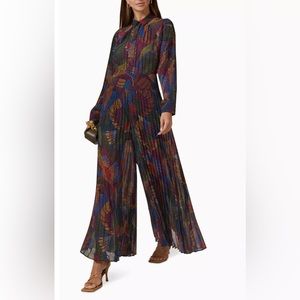 Farm Rio Palazzo Pleated Pants Belted Waist Dotted Macaws Viscose M
